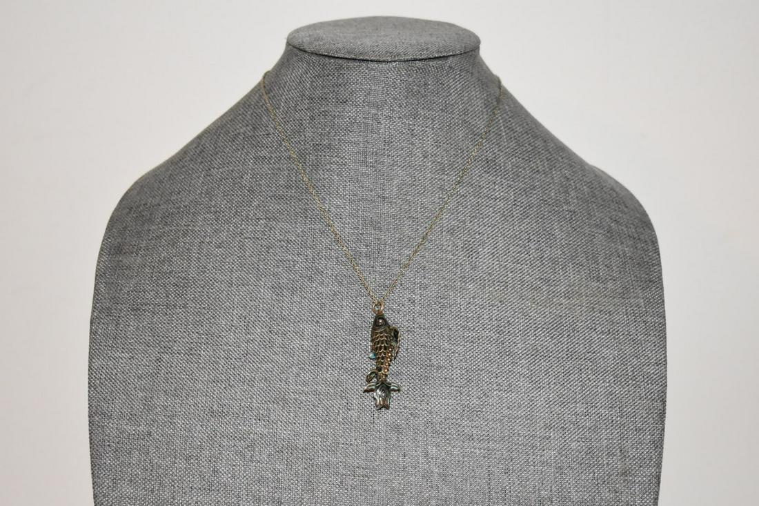 Vtg RARE Chinese Enamel Articulated Sterling Silver Koi Fish Necklace Pendant 17 inches (1 of 3)