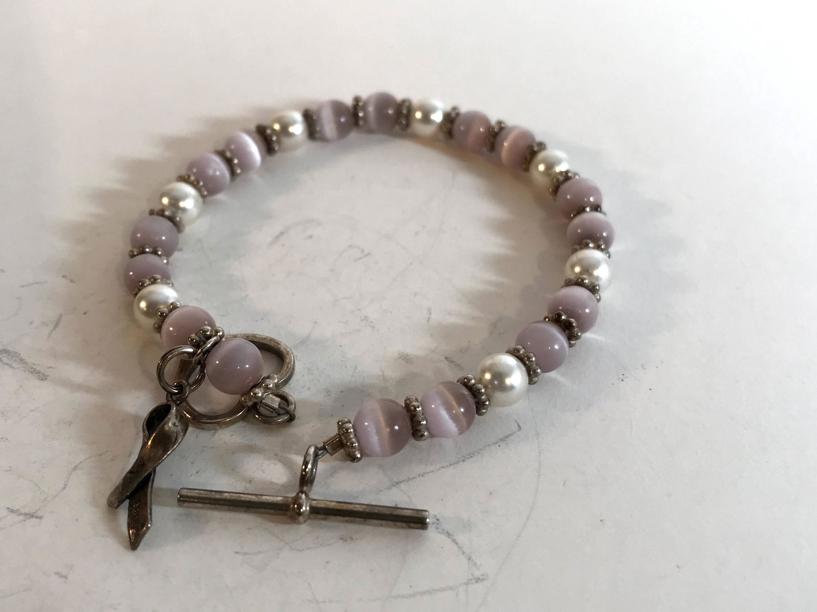 Breast Cancer Awareness Sterling Silver Beaded Bracelet (1 of 4)