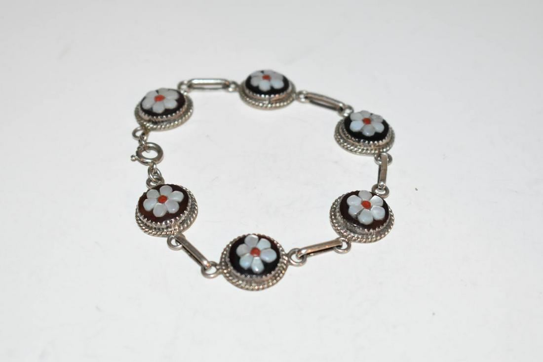 Vintage Sterling Silver Mother of Pearl Zuni Bracelet 7 inch Signed R. Calavaza Native American (1 of 5)