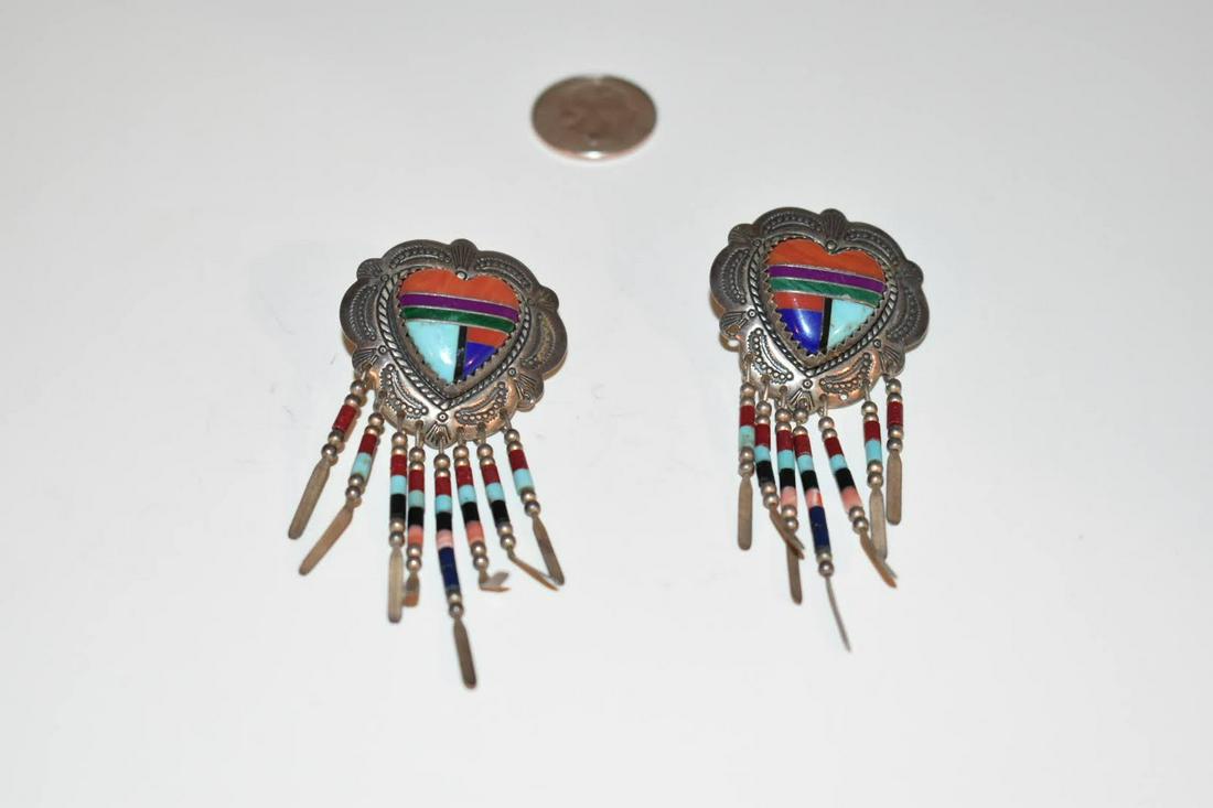 Vintage Q.T. Southwest Sterling Silver Turquoise Heishi Concho Dangle Earrings (1 of 4)