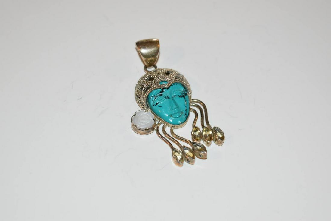 Vintage Turquoise Sterling Silver Lady Brooch 2 3/4 in (1 of 4)