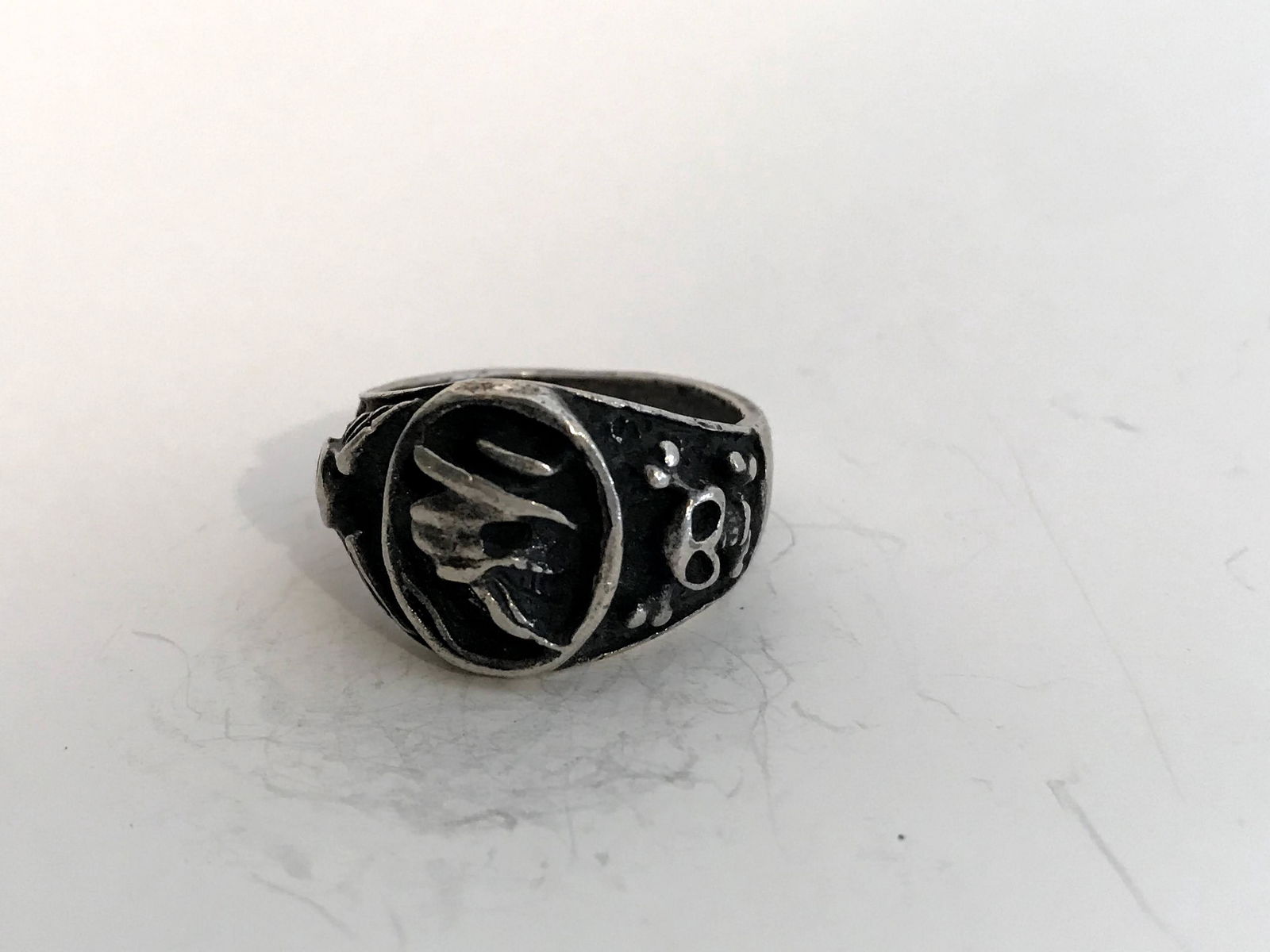 Vintage Sterling Silver Mens 925 Skull Wings Biker Ring (1 of 5)