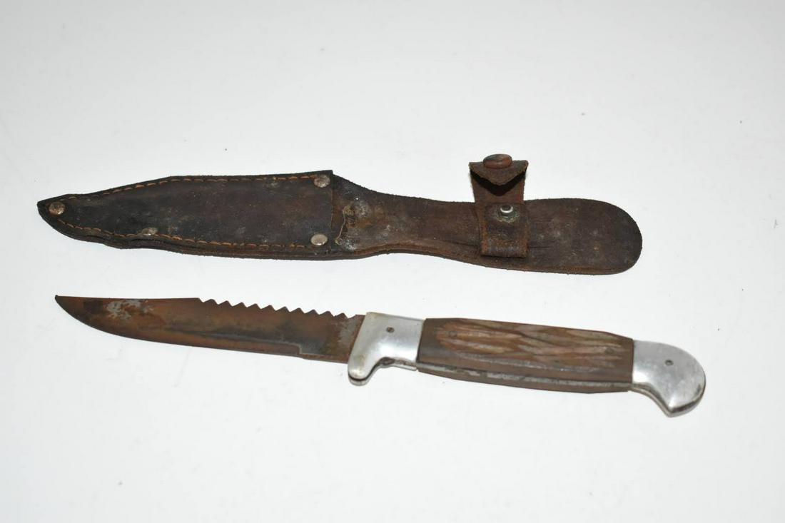 Vintage Wood Handle Compass Knife 8 1/4 inches with sheath.: Vintage Wood Handle Compass Knife 8 1/4 inches with sheath. Please view all photos as they are part of the description and condition of this Item, Feel free to contact me with questions or picture req