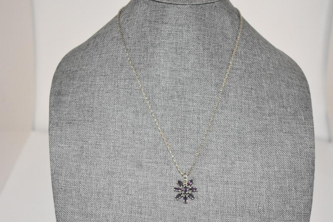 Vintage Sterling Silver Marcasite Purple Necklace: Vintage Sterling Silver Marcasite Purple Necklace Pendant 22" Please view all photos as they are part of the description and condition of this Item, Feel free to contact me with questions or picture r