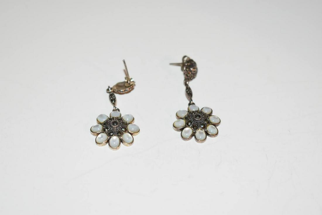 Vintage Sterling Silver Marcasite Mother of Pearl Earrings: Vintage Sterling Silver Marcasite Mother of Pearl Earrings Please view all photos as they are part of the description and condition of this Item, Feel free to contact me with questions or picture requ