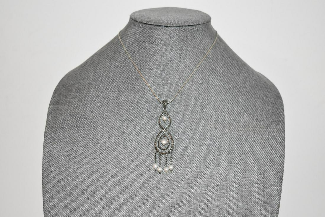 Vintage Sterling Silver Marcasite Pearl Necklace Pendant 15 inches: Vintage Sterling Silver Marcasite Pearl Necklace Pendant 15 inches Please view all photos as they are part of the description and condition of this Item, Feel free to contact me with questions or pict