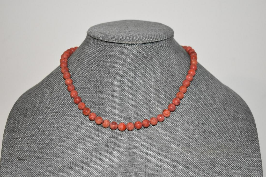 Vintage Coral Beads 925 Sterling Silver Necklace Choker 16 inches (1 of 3)