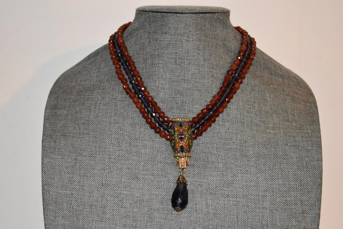 Vintage Heidi Daus Art Deco 3 Strand Crystal Bead & Rhinestone Necklace, Rare (1 of 6)