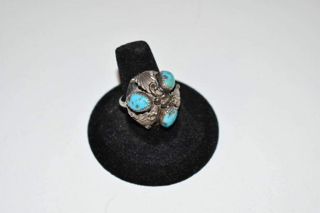 Signed R Vintage Native American Sterling Silver Turquoise Ring sz 8 (1 of 5)
