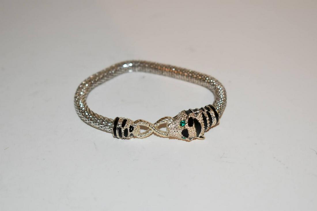 vintage Enamel Mesh Cat bracelet silver tone 6 inch (1 of 4)