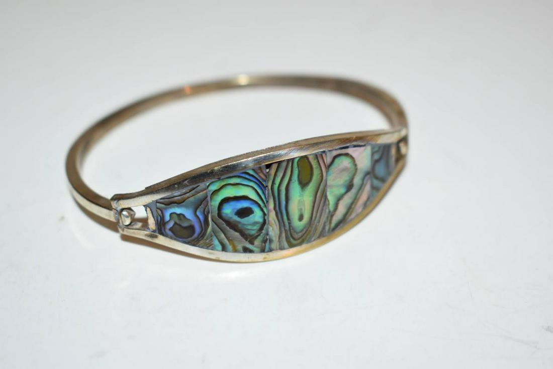 Vintage Alpaca Mexico Silver Abalone Bracelet Hinge Cuff Bangle (1 of 4)