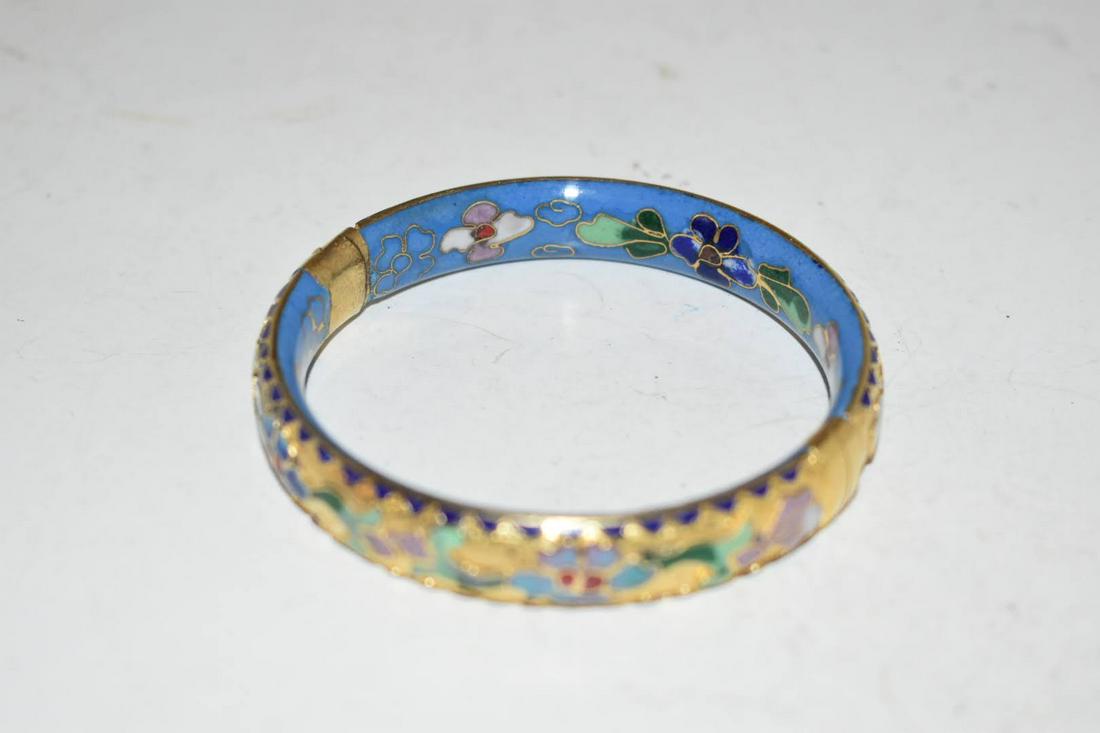 Vintage Enamel Cloisonne Bangle Bracelet Heavy hinged (1 of 3)