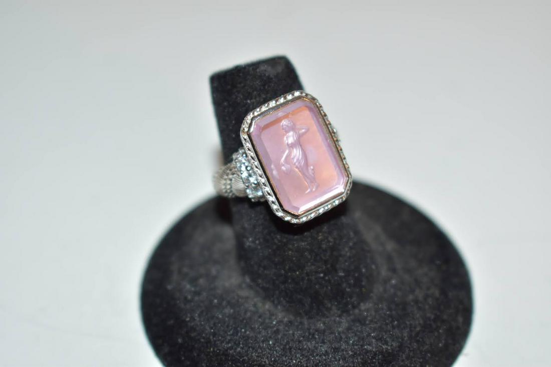 Vintage Sterling Silver Pink Ring lady holding a bag: Vintage Sterling Silver Pink Ring lady holding a bag Please view all photos as they are part of the description and condition of this Item, Feel free to contact me with questions or picture requests! 