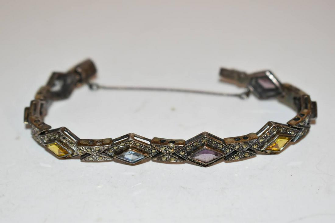 Vintage Marcasite Colorful Stone Sterling Silver Bracelet 7 inch: Vintage Marcasite Colorful Stone Sterling Silver Bracelet 7 inch Please view all photos as they are part of the description and condition of this Item, Feel free to contact me with questions or pictur