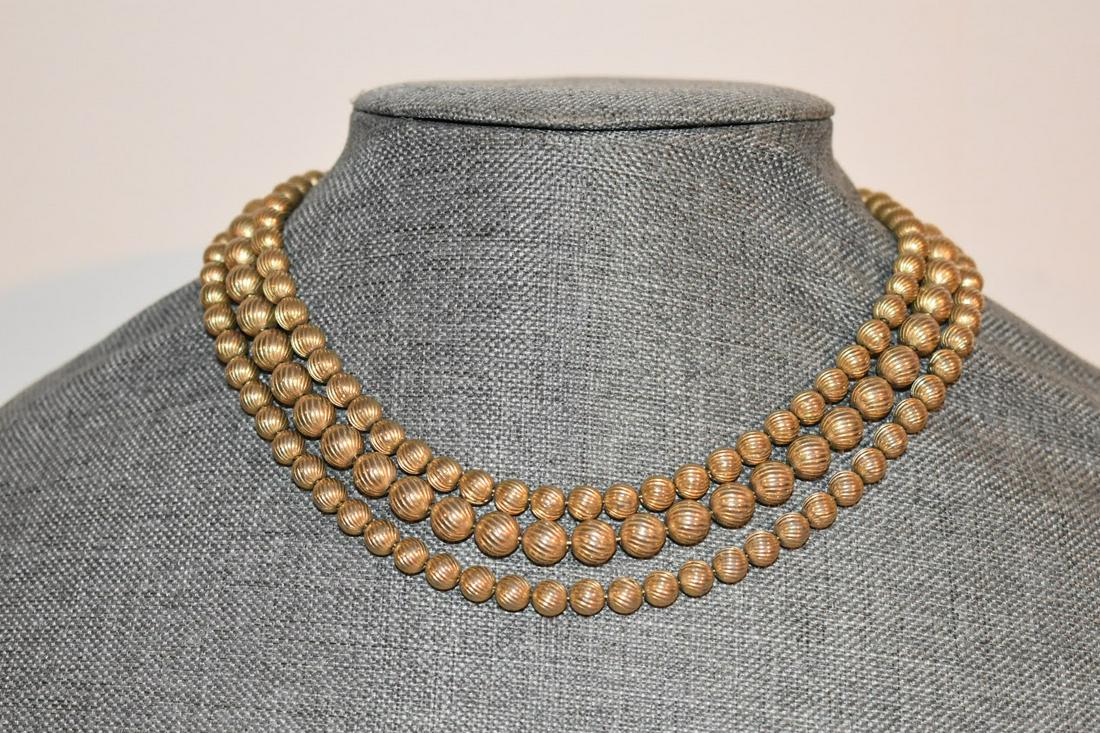 Vintage Sara Coventry 3 Strand Fluted Gold tone Bead Necklace 14" (1 of 5)