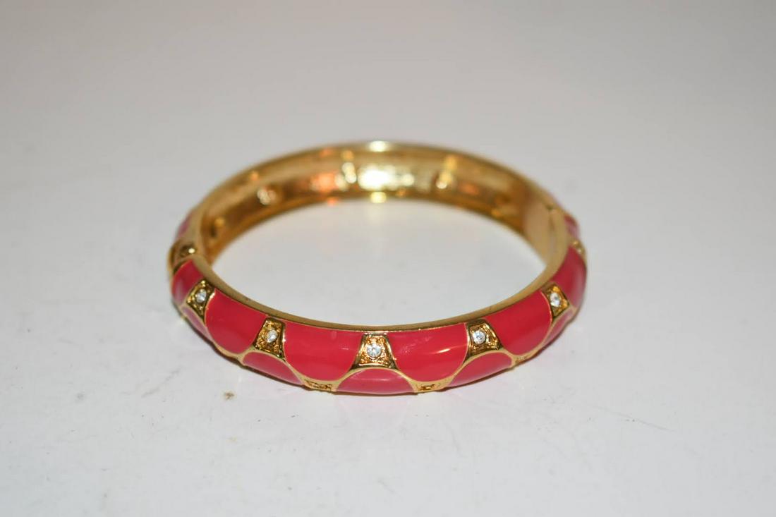 Vintage Pink Enamel Hinged Bracelet (1 of 3)