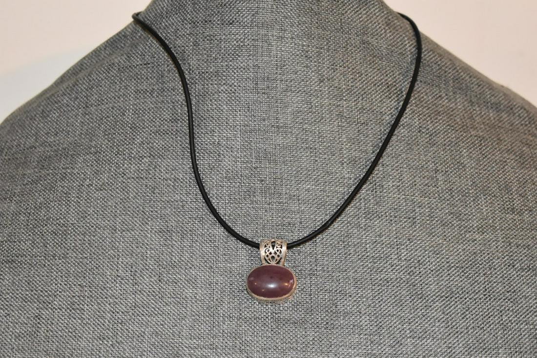 Vintage Sterling Silver Pendant Leather Necklace 18 inch (1 of 5)