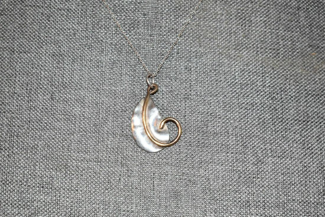 Vintage Sterling Silver & Brass Louis Booth leaf Pendant necklace 18 inches (1 of 4)