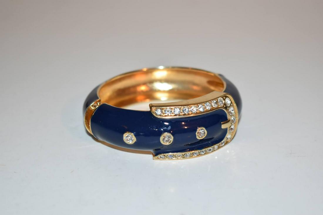 Vintage Blue Enameled hinged Bracelet belt buckle (1 of 4)