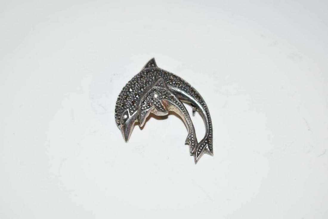Vintage Sterling Silver Marcasite Dolphine fish Brooch: Vintage Sterling Silver Marcasite Dolphine fish Brooch Please view all photos as they are part of the description and condition of this Item, Feel free to contact me with questions or picture requests