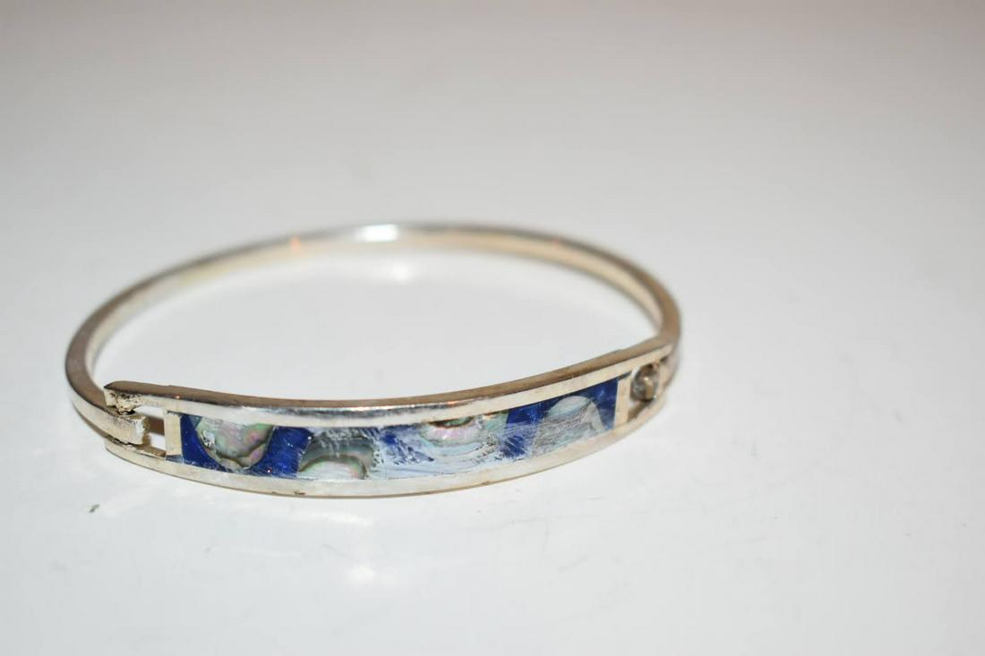 Vintage Alpaca Mexico Silver Abalone Bracelet Hinge Cuff Bangle (1 of 4)