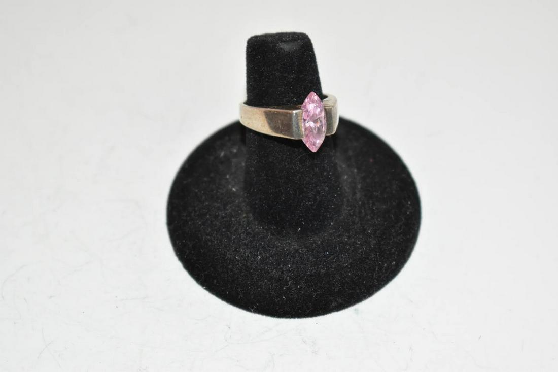 Vintage Sterling Silver Pink Rhinestone Ring sz 6.3 (1 of 3)