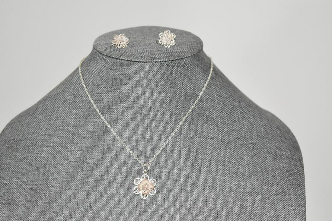 Vintage Sterling Silver Filigree Necklace Earrings (1 of 4)