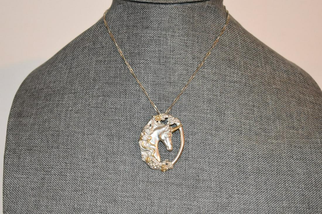 Vintage Gorham Sterling Silver Oval Floral Unicorn Pendant Long 15" Chain Italy: Vintage Gorham Sterling Silver Oval Floral Unicorn Pendant Long 15" Chain Italy Please view all photos as they are part of the description and condition of this Item, Feel free to contact me with ques