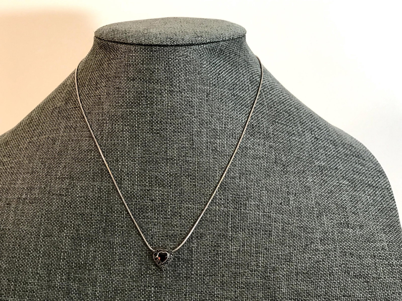 Vintage Sterling Silver Amethyst Marcasite Heart: Vintage Sterling Silver Amethyst Marcasite Heart Necklace 16" Please view all photos as they are part of the description and condition of this Item, Feel free to contact me with questions or picture r
