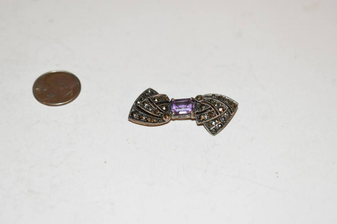 Vintage Sterling Silver Marcasite Amethyst Brooch 1 1/2 inch: Vintage Sterling Silver Marcasite Amethyst Brooch 1 1/2 inch Please view all photos as they are part of the description and condition of this Item, Feel free to contact me with questions or picture re