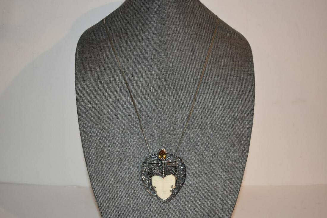 Vintage Sterling Silver Goddess God Spiritual Woman Face Pendant Necklace diamond needle 26" (1 of 6)