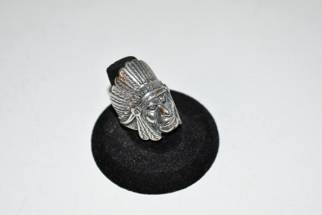 Vintage Indian Head Biker Ring Mark G&S 1985 Chief Headdress sz 8 (1 of 5)