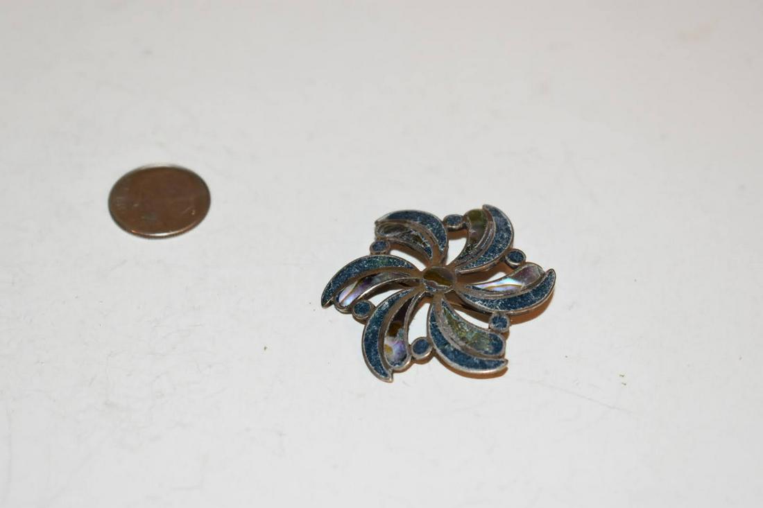 VTG Sterling Silver MEXICO TAXCO Abalone & Lapis Inlay Openwork Brooch (1 of 4)