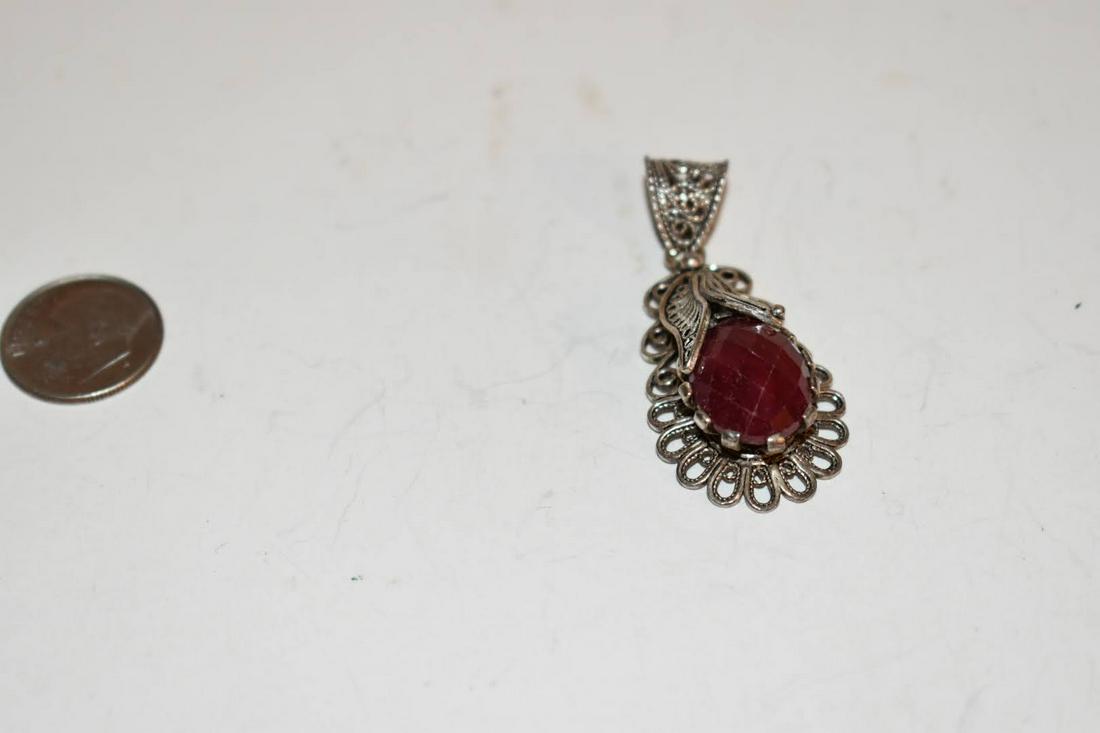 Vintage 925 Sterling Silver Ruby Pendant Filigree Nice from Turkey. (1 of 4)
