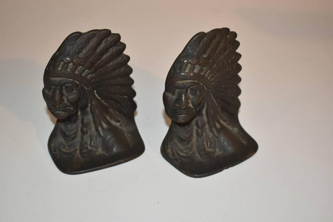 Vintage Cast Iron Indian Head Chief Bookends