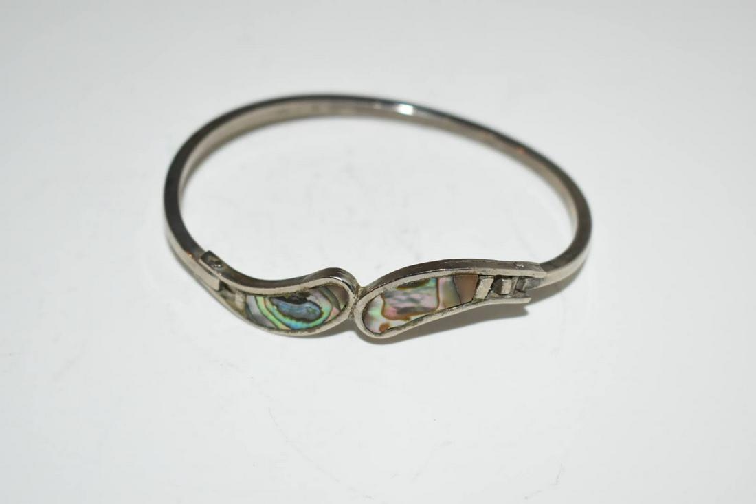 Vintage Mexico Sterling Silver Abalone Bracelet 2 1/4" (1 of 4)