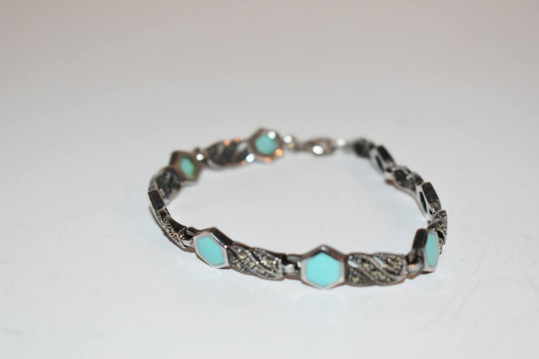 vintage sterling silver marcasite turquoise bracelet 7" 10 grams: vintage sterling silver marcasite turquoise bracelet 7" 10 grams Please view all photos as they are part of the description and condition of this Item, Feel free to contact me with questions or pictur