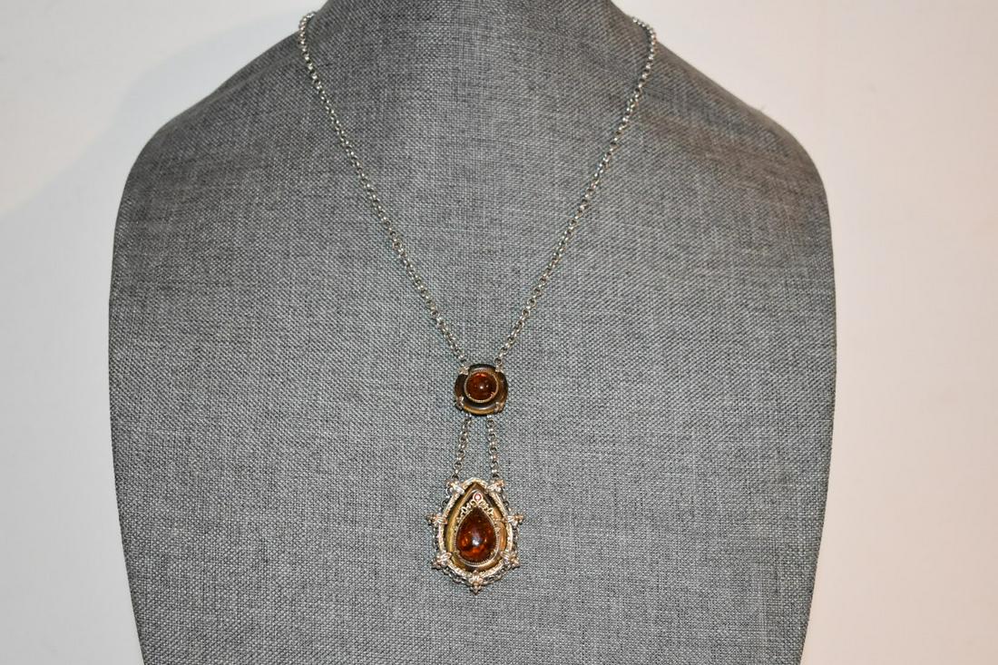 Vintage Sterling Silver Amber Tigers Eye Necklace Pendant 19": Vintage Sterling Silver Amber Tigers Eye Necklace Pendant 19" Please view all photos as they are part of the description and condition of this Item, Feel free to contact me with questions or picture r