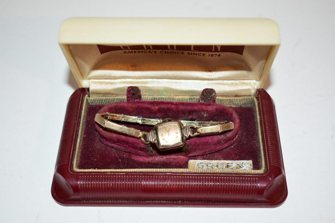 Vintage GRUEN Womens Watch Gold Filled Works Great !!! w/Original Box Rare.: Vintage GRUEN Womens Watch Gold Filled Works Great !!! w/Original Box Rare. Please view all photos as they are part of the description and condition of this Item, Feel free to contact me with question