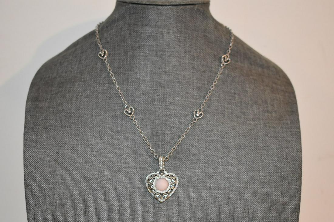 Judith Ripka PInk Opal Sterling Heart necklace 19 inch: Judith Ripka PInk Opal Sterling Heart necklace 19 inch Please view all photos as they are part of the description and condition of this Item, Feel free to contact me with questions or picture requests
