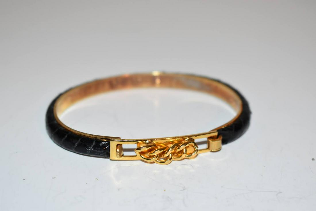 Florence Vintage Snake Skin 24 KT Gold Plated Bangle Bracelet Black 7" (1 of 3)