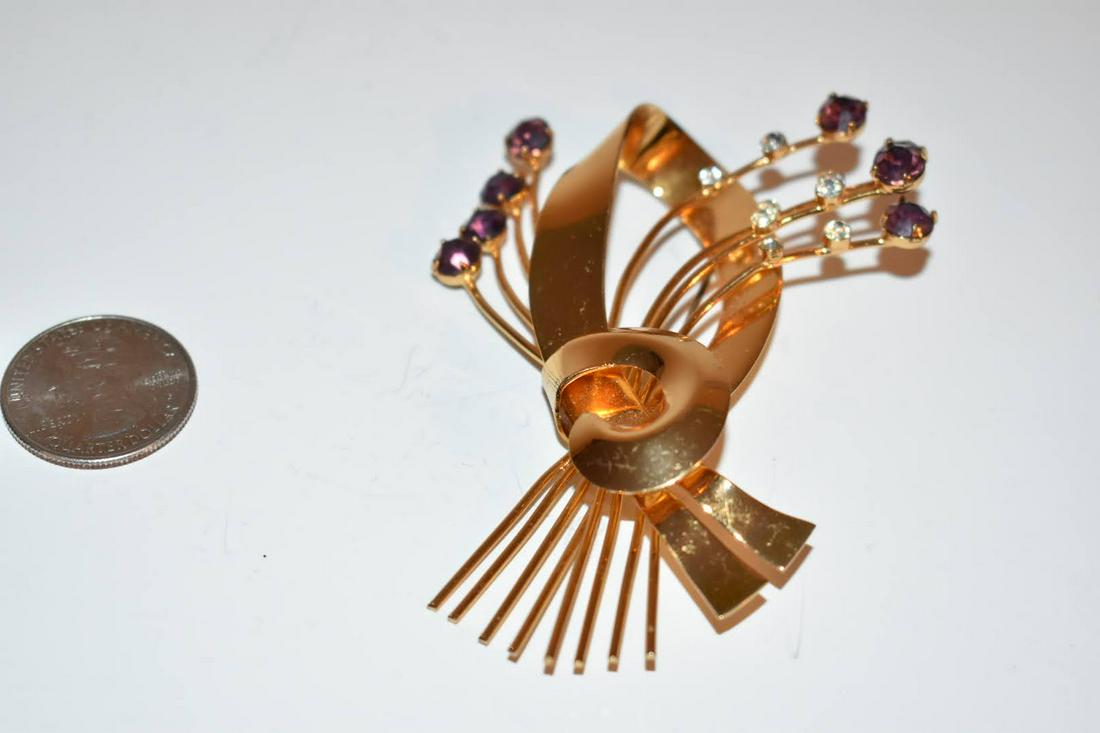Vintage Signed Coro Sterling Pin/Brooch Gold tone w/Purple Stones (1 of 3)