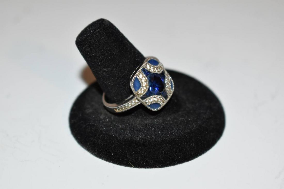 Sterling Silver - DESIGNER NVDR Iolite & CZ Pave Knuckle Ring Size 9 (1 of 4)