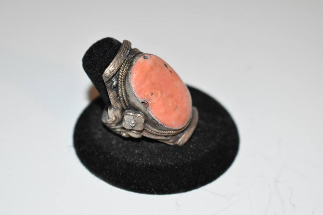 vintage sterling silver coral large ring sz 10 15 grams (1 of 5)