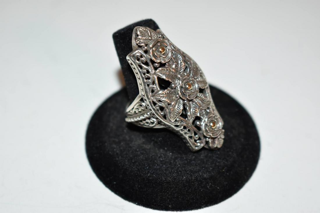 Vintage Sterling Silver 18K Filigree Flower Ring sz 9 (1 of 4)