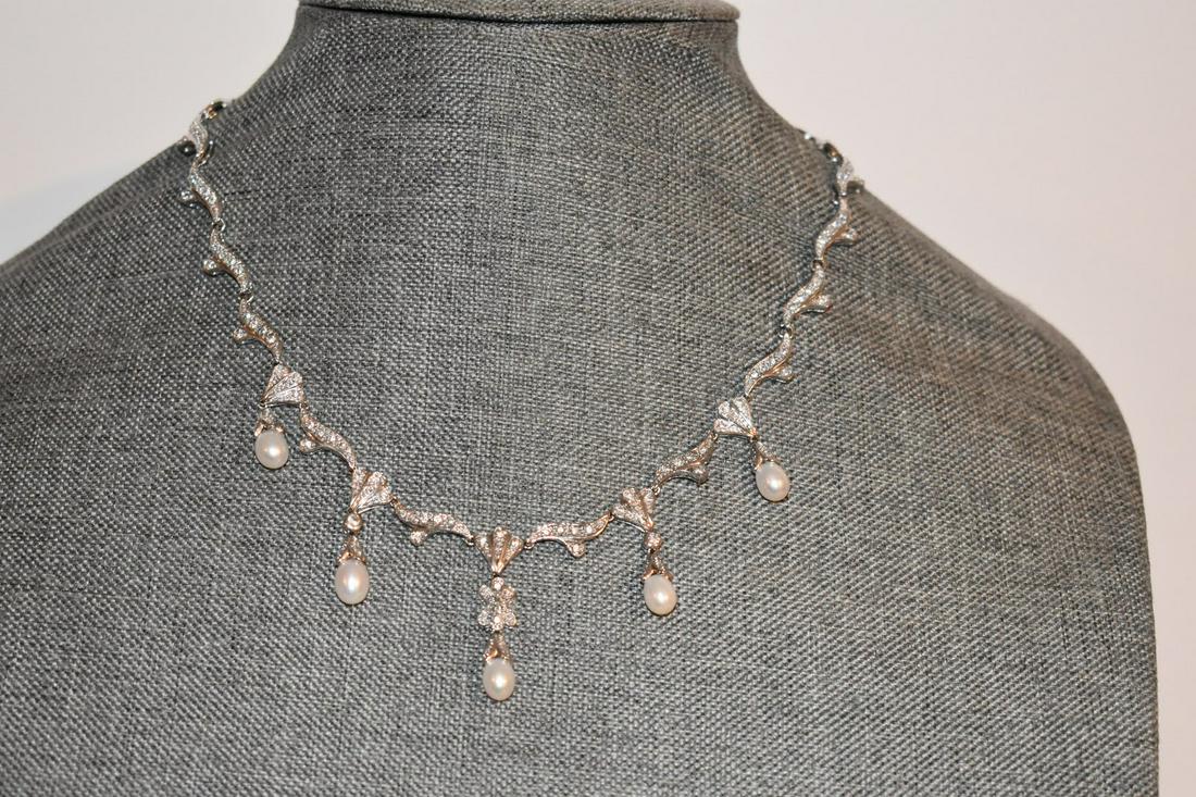vintage sterling silver pearl rhinestone necklace 14" 30 grams (1 of 5)