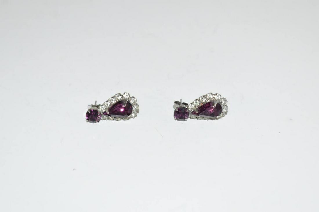 Vintage Silvertone Rhinestone Pierced Earrings (1 of 4)