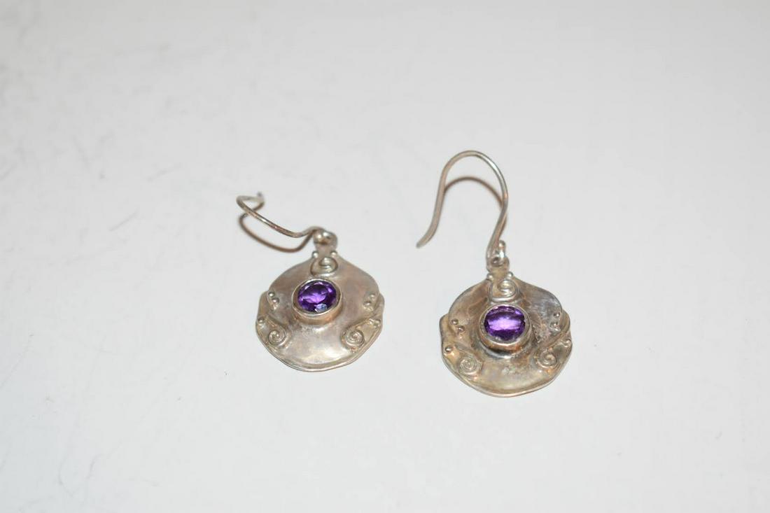 vintage Hagit Gorali HG Israel 925 Sterling Silver Amethyst Earrings pierced (1 of 4)