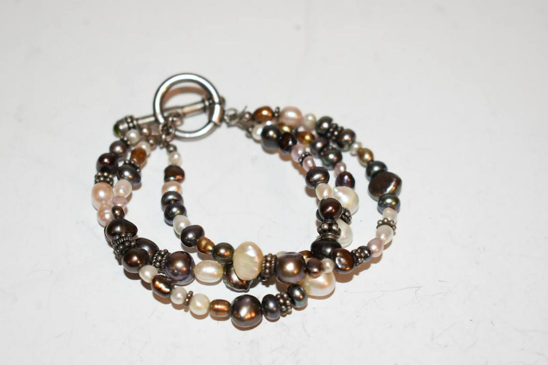 vintage sterling silver beaded bracelet 7" (1 of 4)