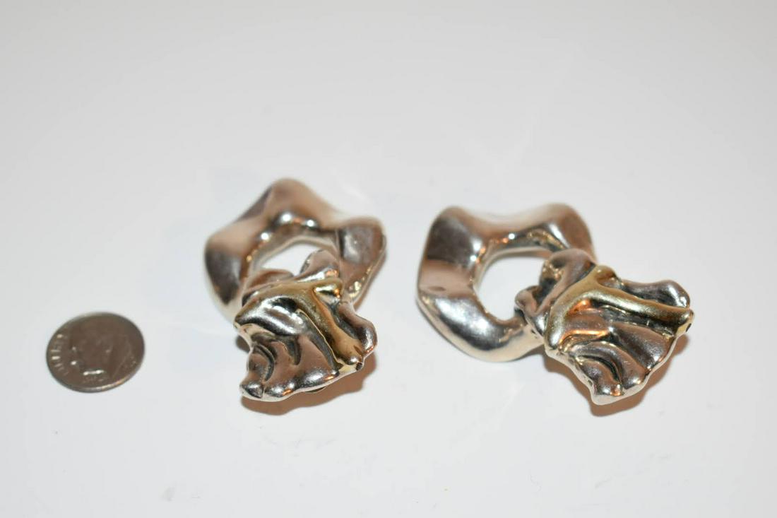 Vtg Pair Modernist Large Sterling Silver Clip On Earrings Signed GW (1 of 4)
